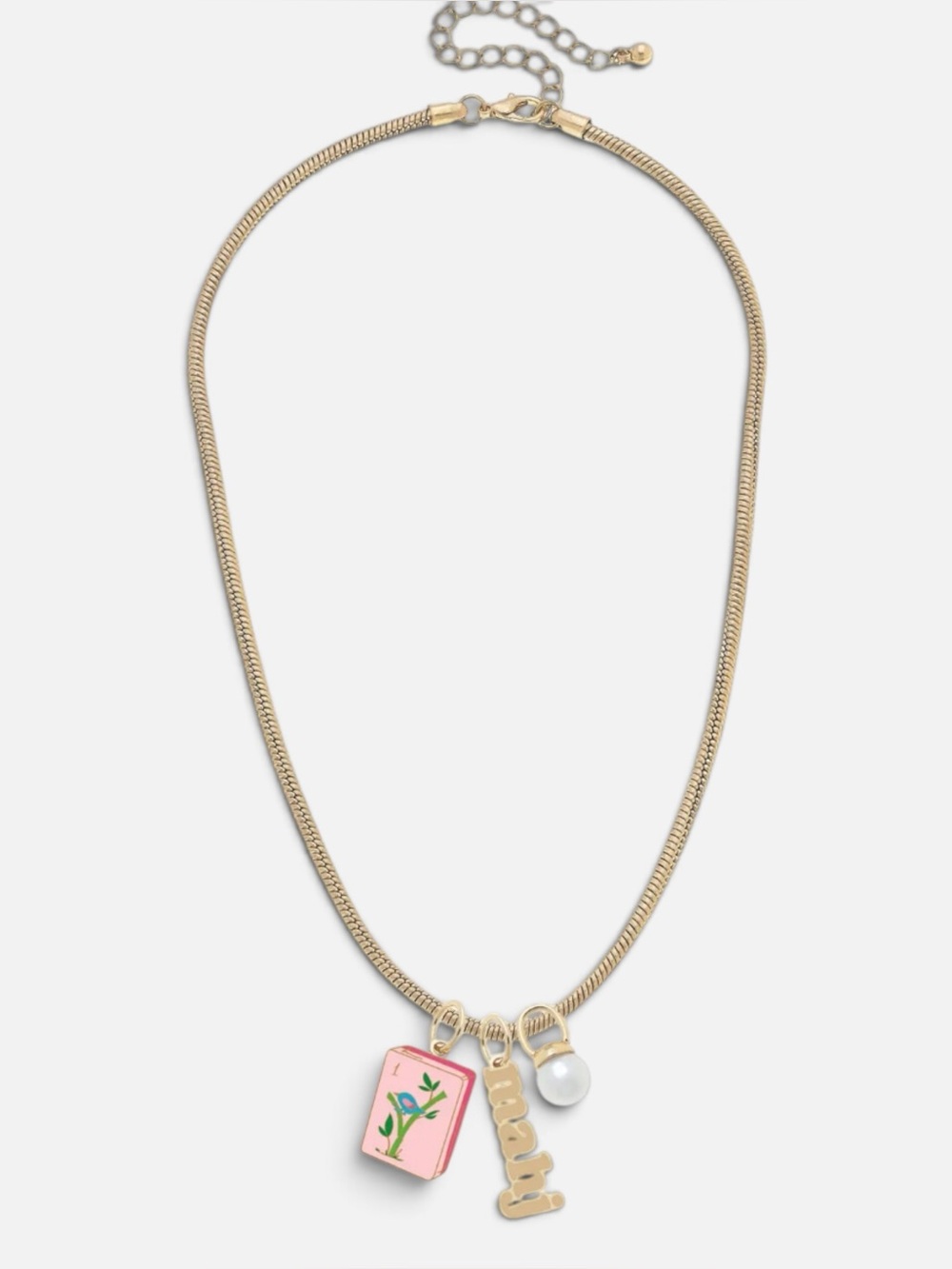 Mahjong Charm Necklace Gold Tone Tile Pearl Game Night Jewelry NWT
